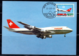 SWITZERLAND SUISSE SCHWEIZ SVIZZERA HELVETIA 1987 COINTRIN AIRPORT GENEVA RAIL LINK OPENING 90c MAXI MAXIMUM CARD CARTE - Maximum Cards