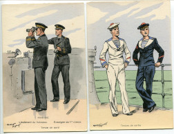 LOT 2 Militaria * Éditions Militaires Illust. Toussaint * MARINE Lieutenant Vaisseau Enseigne Tenue Bord & Tenues Sortie - Uniformen