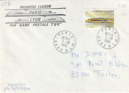 LET  PREMIERE LIAISON  PARIS  LYON   RAME  POSTALE  .  CAD   PARIS - GARE P.L.M. - Commemorative Postmarks