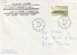 LET  PREMIERE LIAISON  PARIS  LYON   RAME  POSTALE  .  CAD   PARIS - GARE P.L.M. - Handstempel