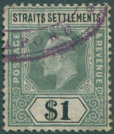 Malaysia Straits Settlements 1902 SG136a $1 Green And Black KEVII FU - Straits Settlements