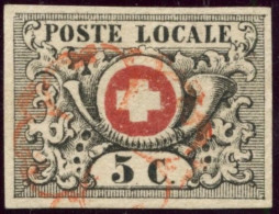 SUISSE - SBK 10 VAUD 5C - SIGNE O. ROUMET - OBLITERE - CERTIFICAT SCHELLER - 1843-1852 Timbres Cantonaux Et  Fédéraux