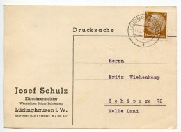 Germany 1941 Postcard; Lüdinghausen - Josef Schulz, Kürschnermeister To Schiplage; 3pf. Hindenburg - Brieven En Documenten