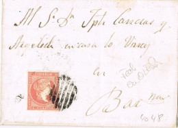 55102. Carta Entera OLESA (Barcelona) 1858. Matasellos Parrilla. Al Dorso Llegada A Barcelona - Briefe U. Dokumente