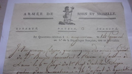 AVRIL 1797  GERMINAL AN V ARMEE DE RHIN ET MOSELLE SARREGUEMINES QUARTIER GENERAL VERS  Fénétrange - Historical Documents