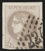 N°41B, Cérès Bordeaux 4c Gris, Oblitéré, Effigie Dégagée - TTB - 1870 Uitgave Van Bordeaux
