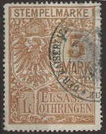 !!! ALSACE-LORRAINE, TIMBRE FISCAL N°104, OBLITÉRÉE, 5 MARK - Usados