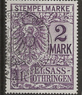 !!! ALSACE-LORRAINE, TIMBRE FISCAL N°110, OBLITÉRÉE, 2 MARK - Usados