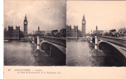 England - LONDON - Westminster Bridge And Parliament - Stereoscopic Postcard - Other & Unclassified