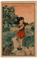 BUONA PASQUA - BAMBINA CON UOVA - Profili Dorati - Vedi Firma Illustratore - Vedi Retro - Formato Piccolo - Pâques