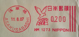 Japan : Machinale Frankering Van ASAKUSABASHI / Bird On Globe / Japan => Belgie - Other & Unclassified