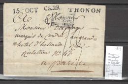 France - THONON - LULLY  - Haute Savoie Pour Paris - CACHET SARDE - 1819 - 1801-1848: Précurseurs XIX