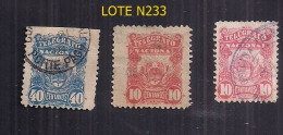 ARGENTINE 1887 TIMBRES TÉLÉGRAPHIQUES NATIONAUX GJ 1/2 ET 4 UTILISÉS - Telegraphenmarken
