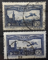 France 1930 Poste Aérienne Airmail Yvert No 6 & 6 A,1 F 50 Bleu & Outremer Avion Survolant Marseille Obl Cote 30 Euros - 1927-1959 Gebraucht