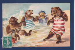 CPA Ours Position Humaine Circulée Gaufrée Embossed - Bears