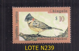 ARGENTINE 2732 1995 GJ 2732 OISEAUX CHINGOLO 10$ MENTHE - Unused Stamps