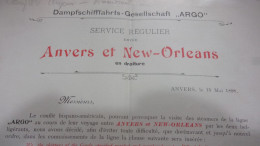 1898  DAMPFSCHIFFAHRT GESELLSSCHAFT ARGO SOCIETE TRANSPORT A VAPEUR ARGO ANVERS ET NEW ORLEANS CONFLIT - Documentos