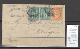 France - Lettre Affranchissement Mixte - Sage Et Ceres - Yvert 38 + 64 X 2 -1876 - - 1849-1876: Période Classique