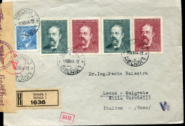 X0549 Boemia & Morava,(germany Occupation)circuled Registered Censured Cover 1944 From Melnik To Italy,Smetana Music - Musique