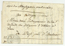 Inspection Des Messageries 1797 Vidal Etampes Pour Pocé Près D'Amboise - 1701-1800: Precursori XVIII