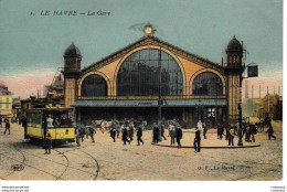 76 LE HAVRE N°1 La Gare En 1920 Voyageurs Tramway Tram N°42 Attelages Chevaux - Bahnhof