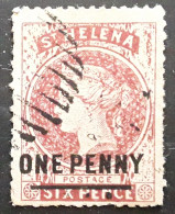 ST HELENA 1864 British Colony,  Yvert  5 A, Surcharge ONE PENNY / Six Pence Carmin , Trait 14 Mm , Obl TB - Sint-Helena