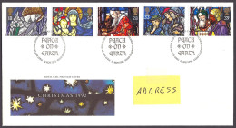 Great Britain 1992 - Christmas, Noel, Nativity, Natale, Weihnachten, Stained Glass Windows - FDC First Day Cover - 1991-2000 Decimal Issues