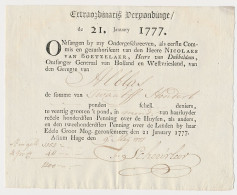 Kwitantie Extraordinaris Verpondinge - Den Haag 1777 - Fiscales