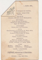 Ancien Menu / 1885 / PREVOST, Restaurateur à Montdidier / Clermont - Imp. Daix Frères - Menükarten