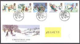 Great Britain 1990 - Christmas, Noel, Nativity, Natale, Weihnachten, Winter Scenes, Sled, Skating - FDC First Day Cover - 1981-1990 Dezimalausgaben