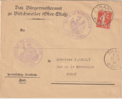 1915 - ALSACE RECONQUISE - ENVELOPPE MAIRIE De BITSCHWILLER (CACHET PROVISOIRE De THANN) => NANCY - Briefe U. Dokumente