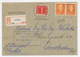 Em. En Face Briefkaart Aangetekend Nuenen - Amsterdam 1952 - Zonder Classificatie