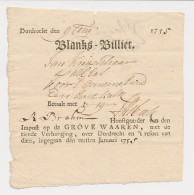 Blanks Billiet - Impost Grove Waaren - Dordrecht 1755 - Fiscale Zegels