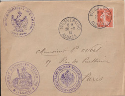 1915 - ALSACE RECONQUISE - ENVELOPPE MAIRIE De HUSSEREN WESSERLING (CACHET PROVISOIRE) => PARIS - Storia Postale