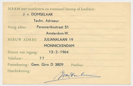 Verhuiskaart G. 26 Particulier Bedrukt Amsterdam 1964 - Postal Stationery