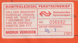 Complete Perstreinbrief / Kontrolezegel NS Amsterdam - Deventer ( 1979 ) - Ohne Zuordnung
