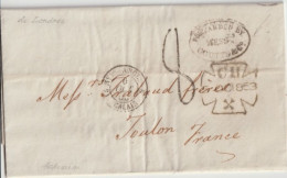 1853 - ANGLETERRE - ENTREE AMBULANT AM 2 CALAIS 2 ! - LETTRE DE LONDRES CACHET CROIX MALTE => TOULON - Postmark Collection