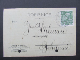 KARTE Týniště N.Orlicí . Bohdaneč J. Vrabec Velocipedy Fahrrad Bicycle 1909 // P9916 - Cartas & Documentos