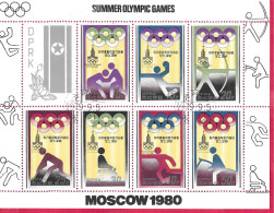 KOREA DEL NORD - 1980 - OLIMPIADI DI MOSCA - SERIE 7 VALORI IN FOGLIETTO TIMBRATO - Sommer 1980: Moskau