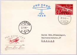 Schweiz Suisse 1946: Pro Aero Zu F41 Mi 470 Yv PA 40 Auf PA-Brief Von LUZERN 22.V.46 Nach LOCARNO (Zu CHF 65.00) - FDC