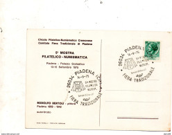 1975 CARTOLINA CON ANNULLO PIADENA  CREMONA FIERA FILATELICA - 1971-80: Marcofilia