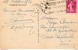 1934   CARTOLINA CON ANNULLO  CARCASONNE - Lettres & Documents