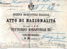 1898 MARINA MERCANTILE ITALIANA ATTO DI NAZIONALITÀ - Historische Dokumente