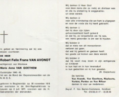 Robert  Felix Frans Van Avondt Geb Te Begijnendijk Op 30 Nov 1919 Overl Te Leuven 2 Juli 1977 - Autres & Non Classés