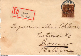 1925 LETTERA RACCOMANDATA CON ANNULLO LUND + AMBULANTE BOLZANO - BOLOGNA X ROMA - Schweden