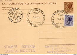 1977 CARTOLINA CON ANNULLO  FIRENZE CONGRESSO  A.I.D.N. - Stamped Stationery