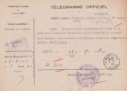 1943 - INTERNEMENT AU CAMP DE FORT BARRAUX (ISERE) ! TELEGRAMME OFFICIEL AVIS SUR LIBERATION => POLICE De VICHY - Guerra De 1939-45