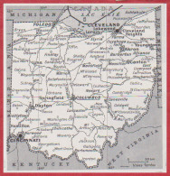 Carte De L'Etat De L' Ohio. Carte Avec Voies Ferrées. Etats Unis. Larousse 1960. - Historische Dokumente