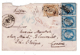 79 DEUX SEVRES NIORT Env Vide TAD 15 Du 11/05/1867 CHARGE Pour La Suisse N°21+N°22x3 GC 2660 Manque Papier Affr Rare TB - 1863-1870 Napoléon III. Laure