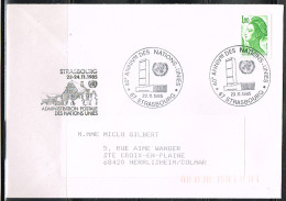 ONU-L70 - FRANCE Cachet Comm. Illustré Sur Lettre 40e Anniversaire Des Nations-Unies Strasbourg 1985 - Gedenkstempel